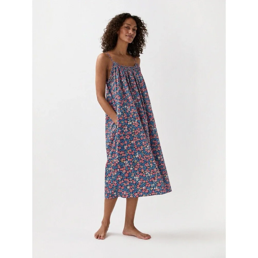 Ann Mashburn Lena Slip Red Blue Wiltshire Liberty Floral Cotton Dress Size S